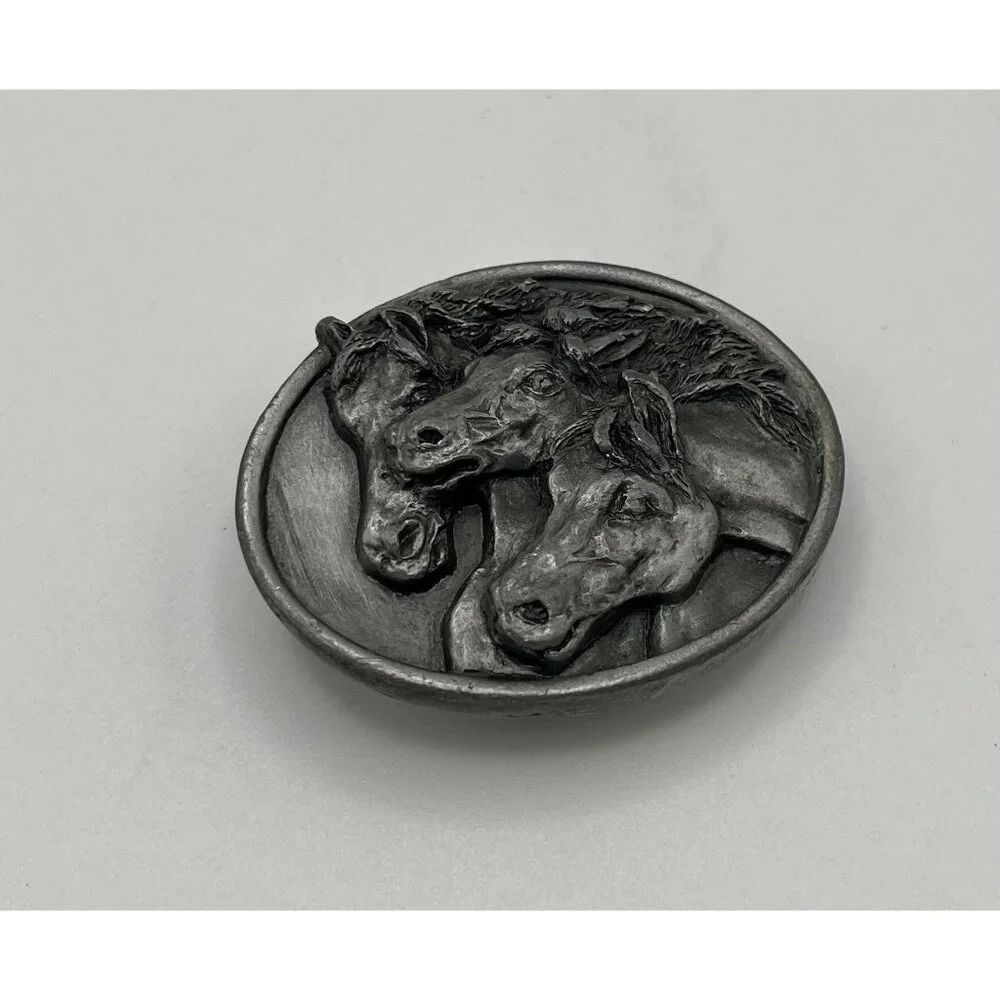 Vintage 80s Brass Bergamot Wild Horses Small Belt Buckle Western A-143 USA Made - Picture 2 of 5